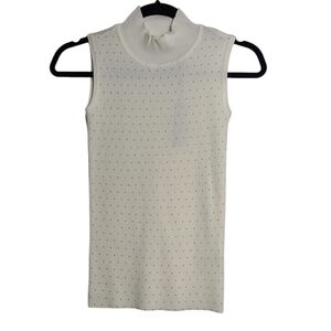 TAHARI NWT Women's Sleeveless Top Mock Neck Cream Gold Sequins Ribbed Size XS